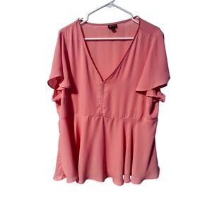 Torrid Peach Peplum Flutter Sleeve V Neck Blouse Top Plus Size 2